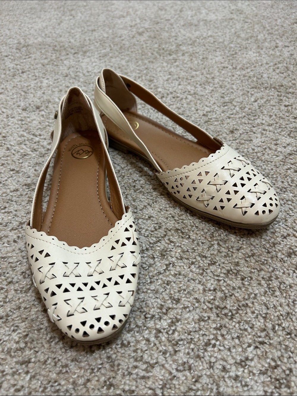 Women’s Cream Laser-Cut Slingback Flats